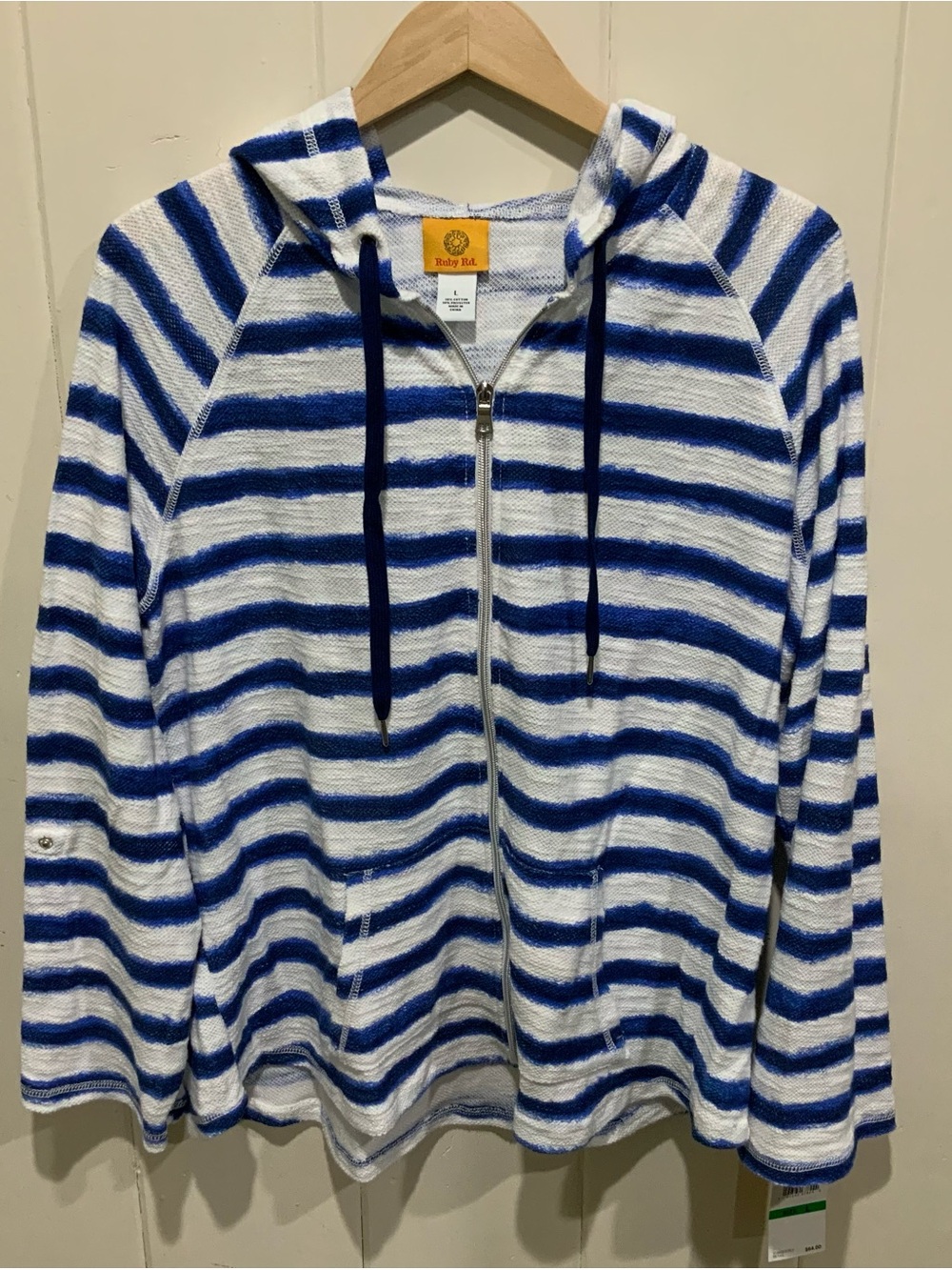 Ruby Rd. Blue & White Striped Hooded Zip-Up